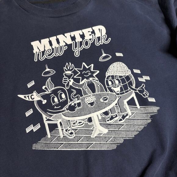 Minted New York Cafe Crew neck sweater men’s sz Medium Navy Blue Oversized Boxy - Picture 2 of 5